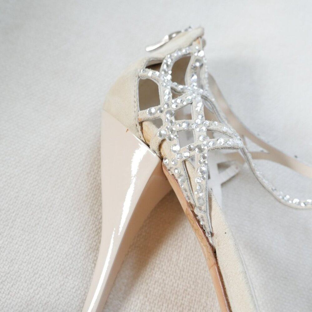 Grey Mer Italy Crystal Heels made in Italy Strappy Sandals suede 8.5 9 - Picture 11 of 11